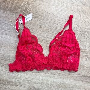 NWT Only Hearts Lace Bralette Bra Top Sheer Red Small